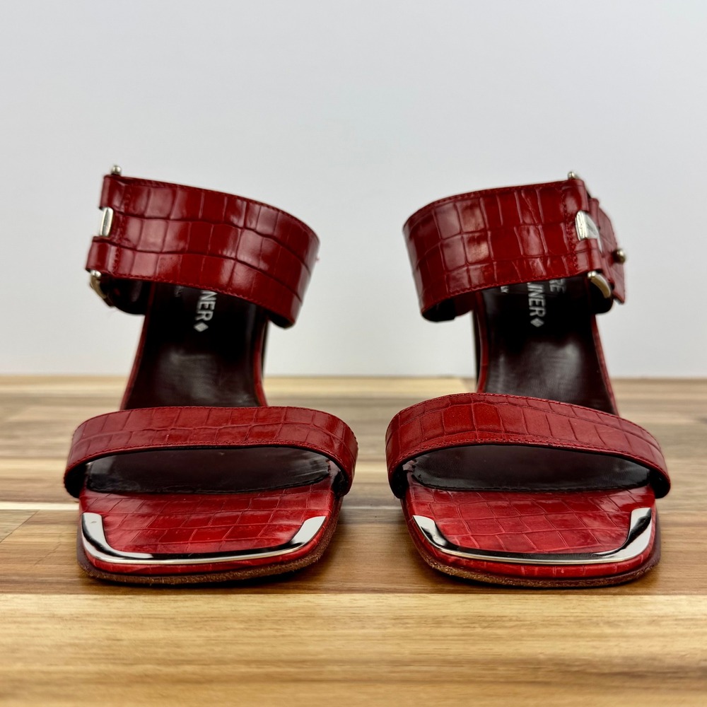 Donald J Pliner Couture Red Alligator Leather Heels Slides Mules 6.5M - Picture 3 of 8